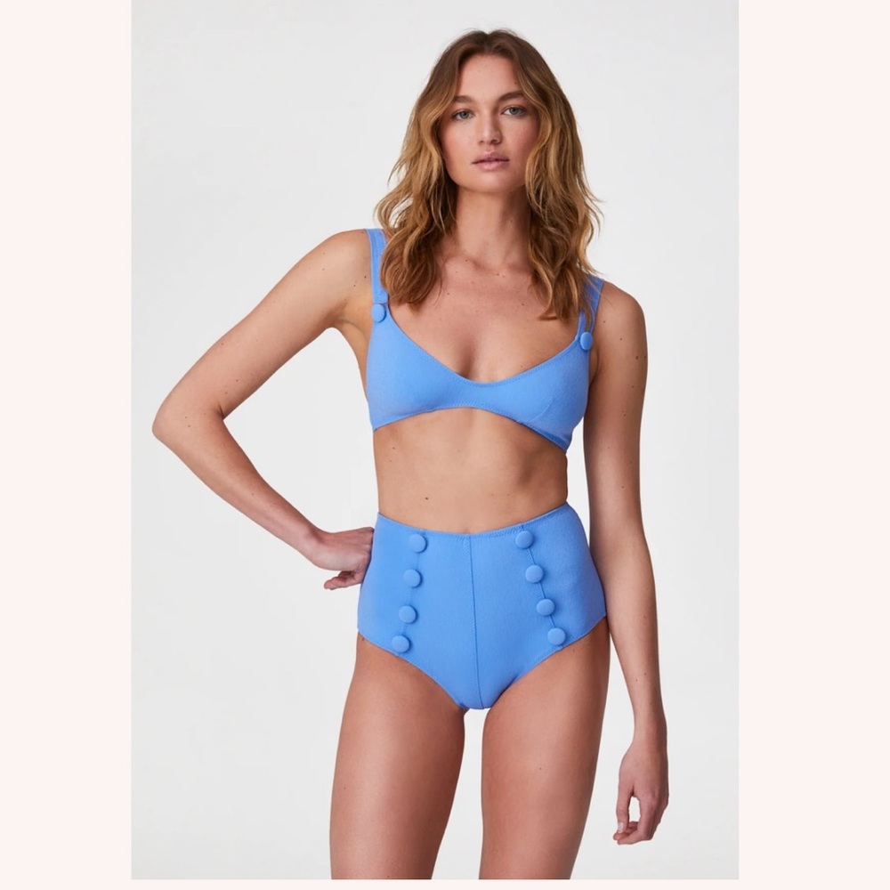 Lisa Marie Fernander- the magdalena high-waist bikini in vintage blue seersucker